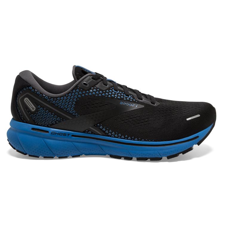 Brooks Ghost 14 Cushioned Road Running Shoes - Men's - Black/Blackened Pearl/Blue (32685-TKRV)